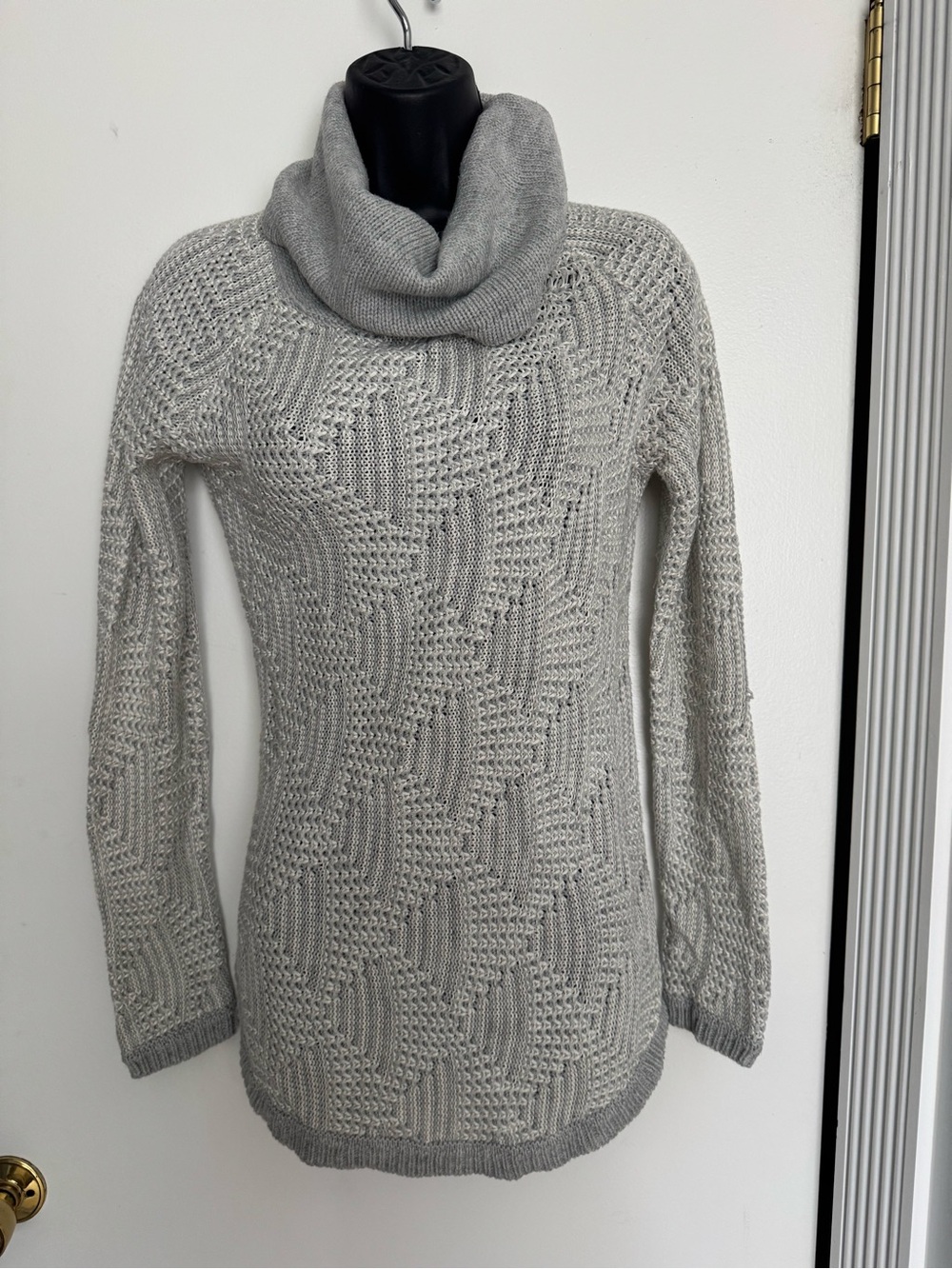 dressbarn Light Gray Cable Cowl Neck Sweater